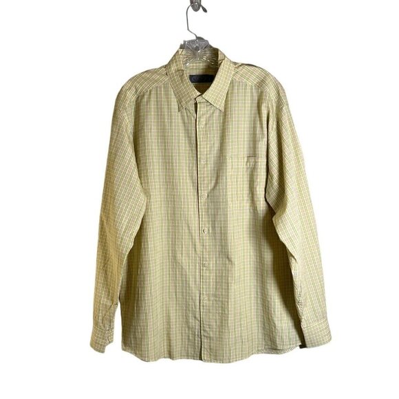 Talbots Men Other - Talbots Men's Vintage Pale Yellow Plaid Button Down Oxford Shirt Size Large